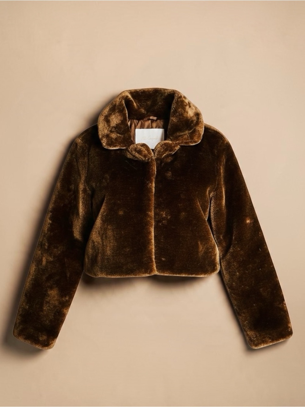 ReVamped Chocolate Brown Faux Fur Cropped Jacket Size S Mob Wife Glam